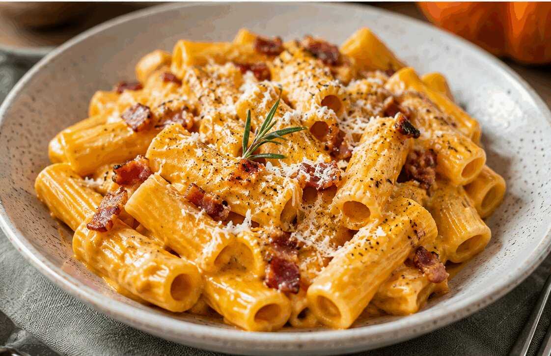 Rigatoni alla Crema di Zucca e Speck: la Ricetta Cremosa e Avvolgente Perfetta per l’Autunno