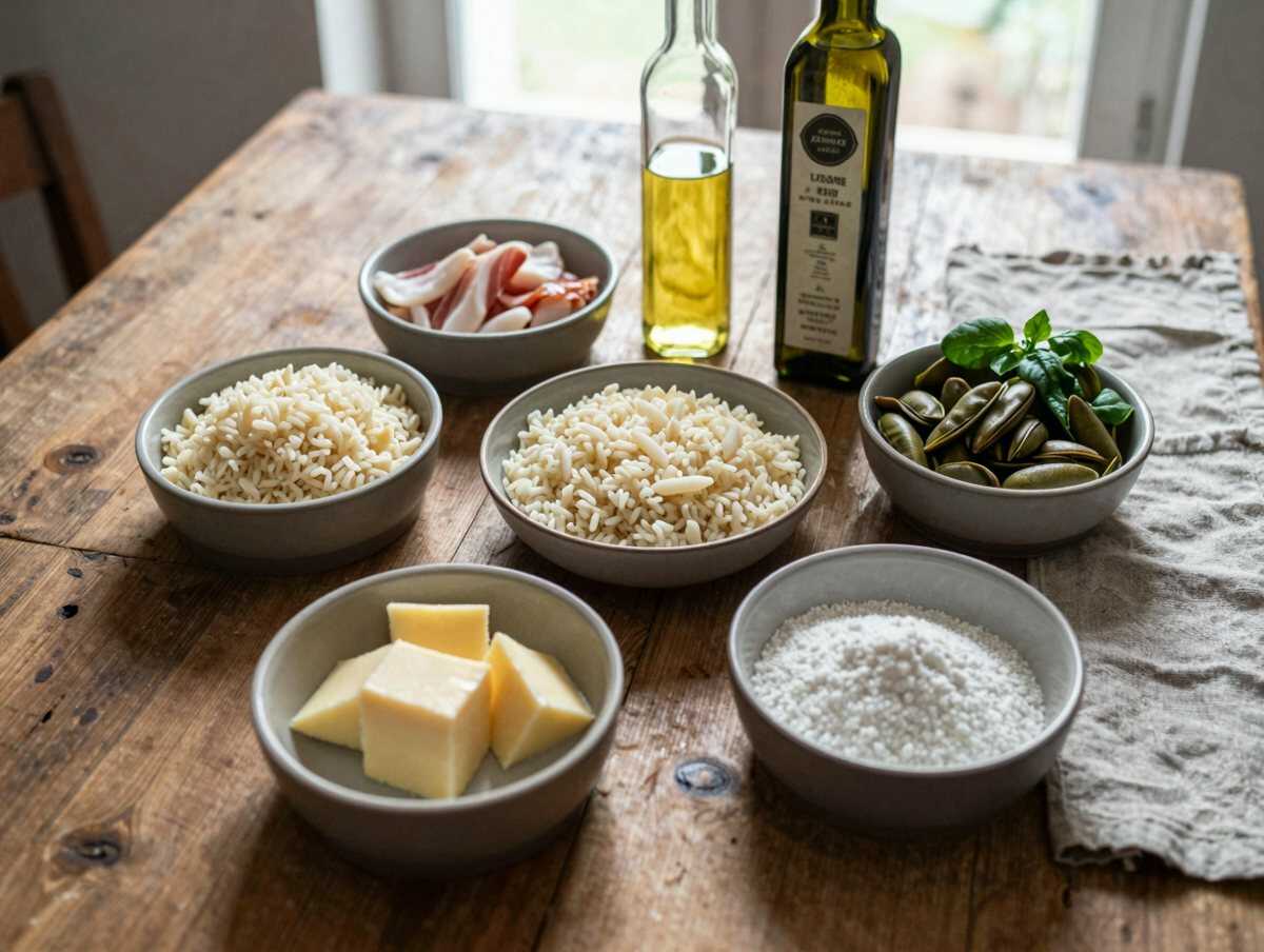 Gli ingredienti per Risi e Bisi Cremosi alla Veneta