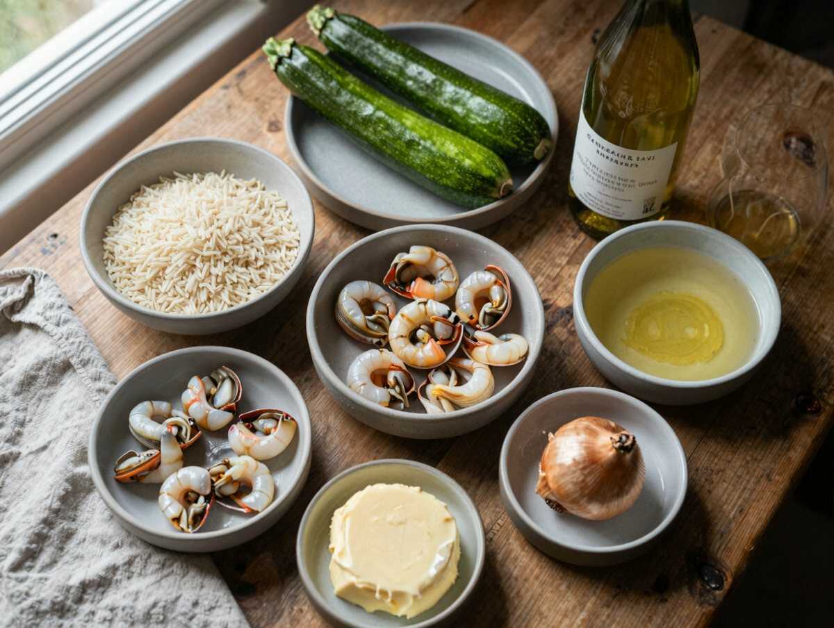 Gli ingredienti per Riso al Limone con Gamberi e Zucchine