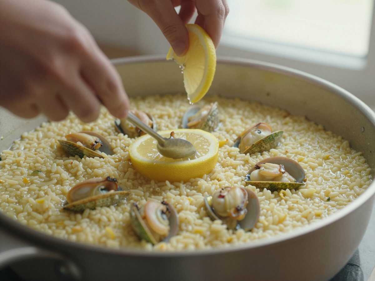 Cuoci il risotto — Riso al Limone con Gamberi e Zucchine