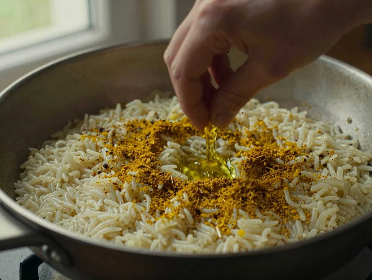 Fare la base speziata — Riso Basmati con Curry di Verdure