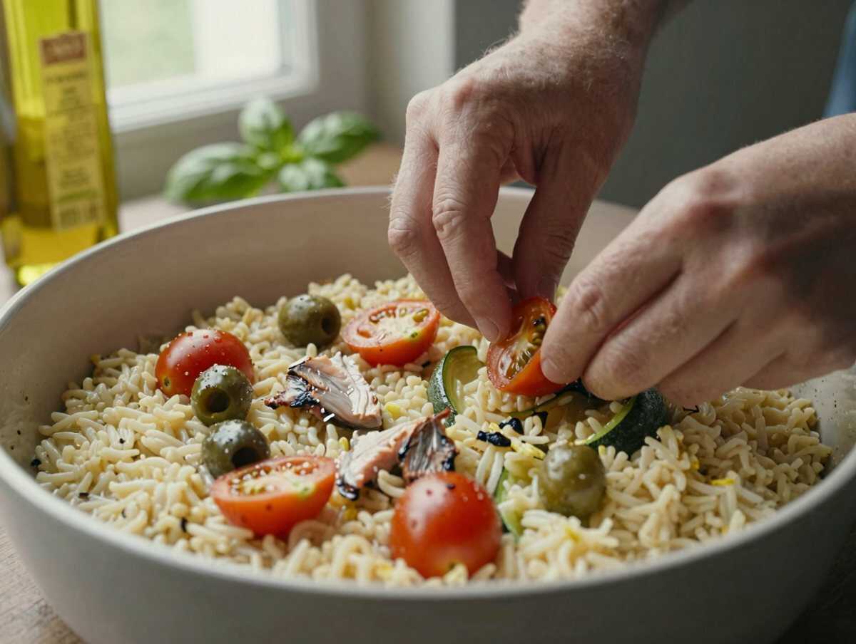 Preparare il condimento — Riso Freddo Tonno e Zucchine Grigliate