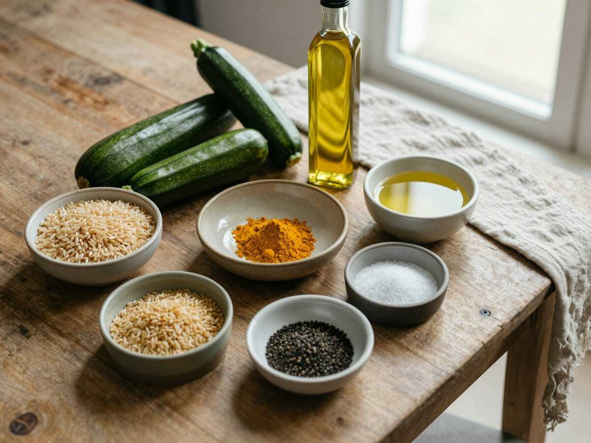 Gli ingredienti per Riso Integrale con Zucchine e Curcuma