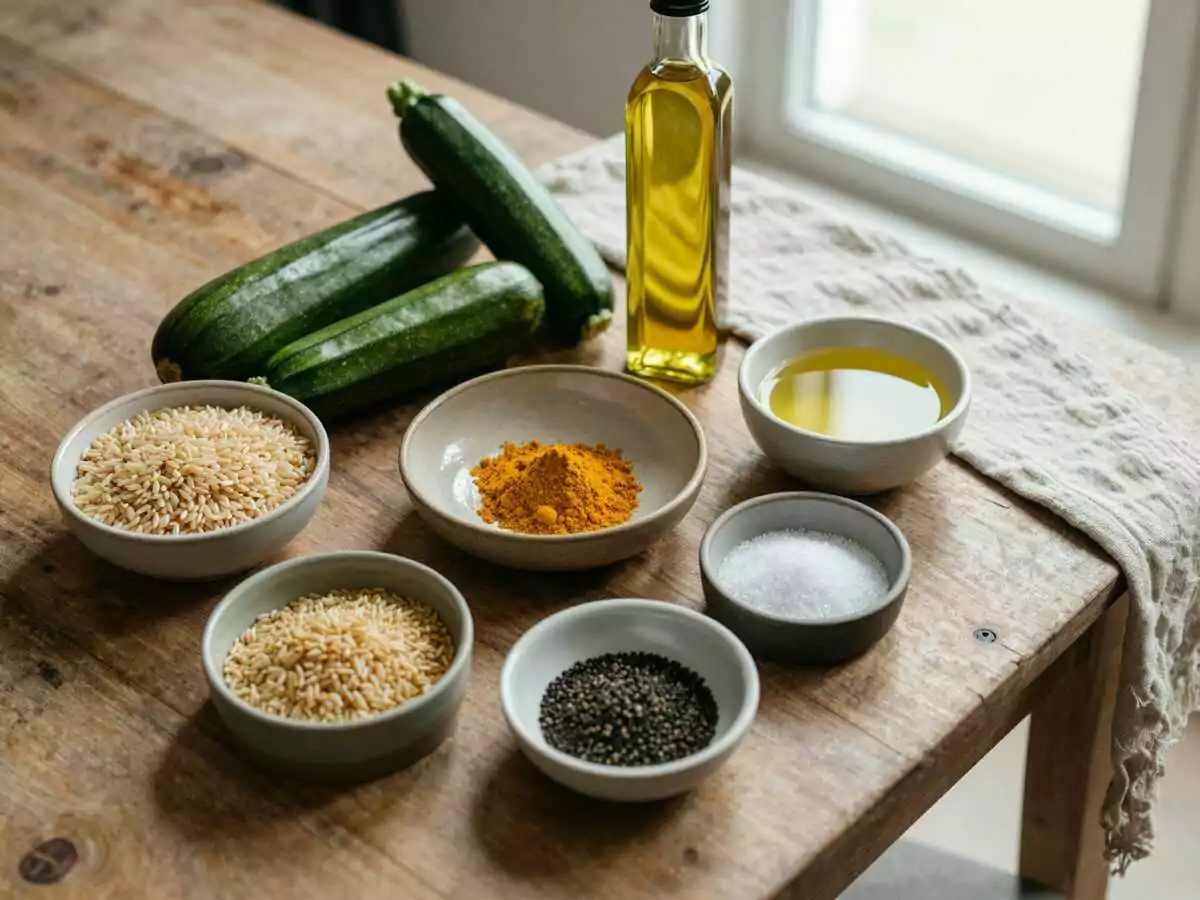 Gli ingredienti per Riso Integrale con Zucchine e Curcuma