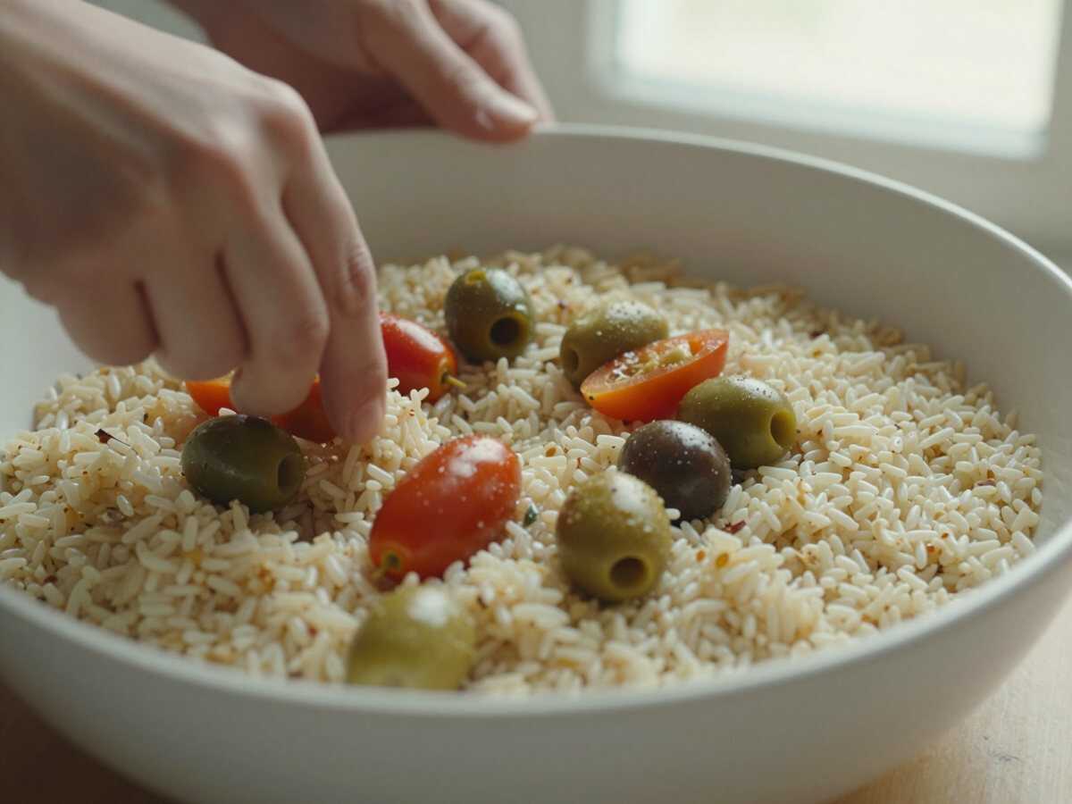Unire gli ingredienti — Riso Integrale Freddo con Tonno e Fagiolini
