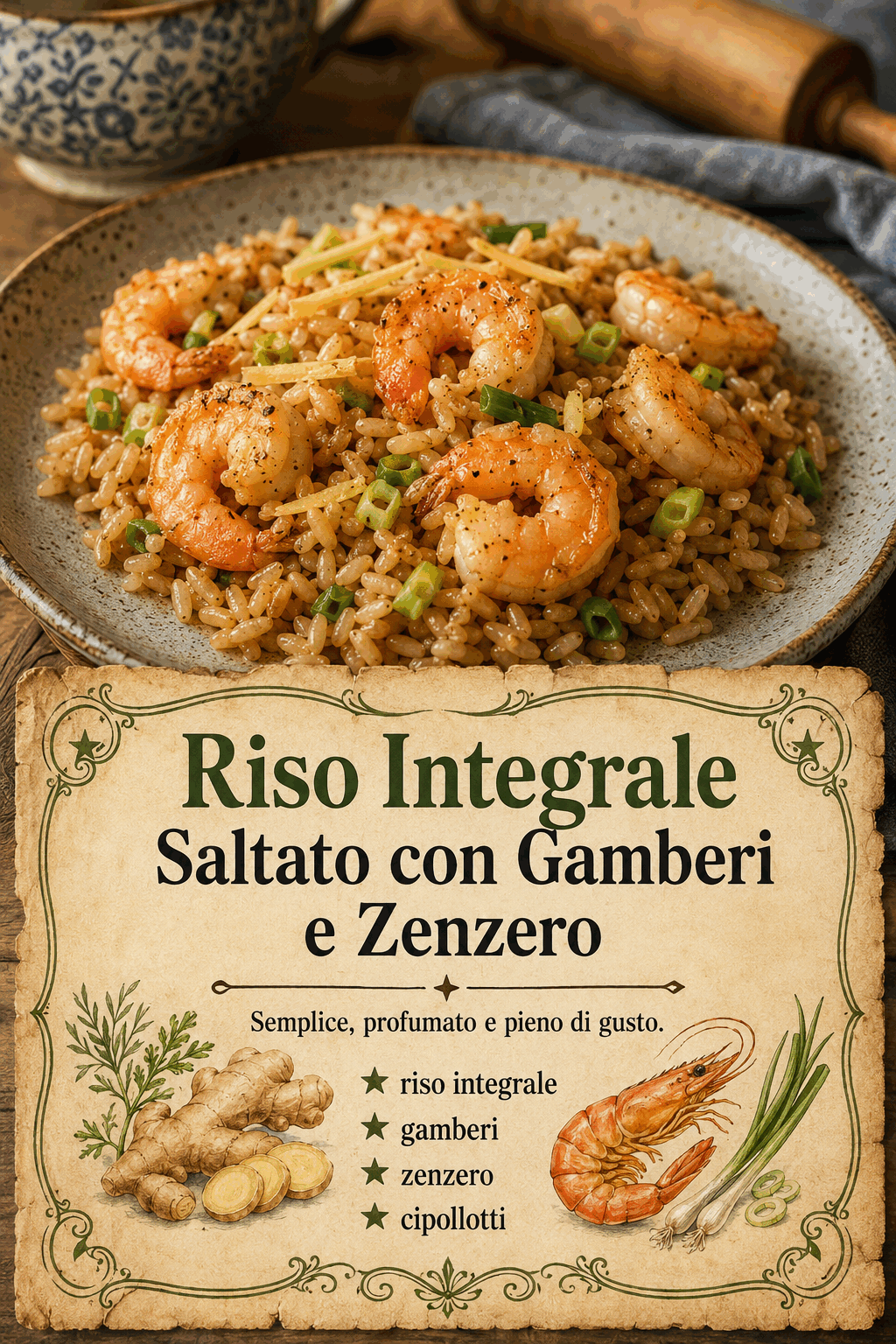 Riso Integrale Saltato con Gamberi e Zenzero