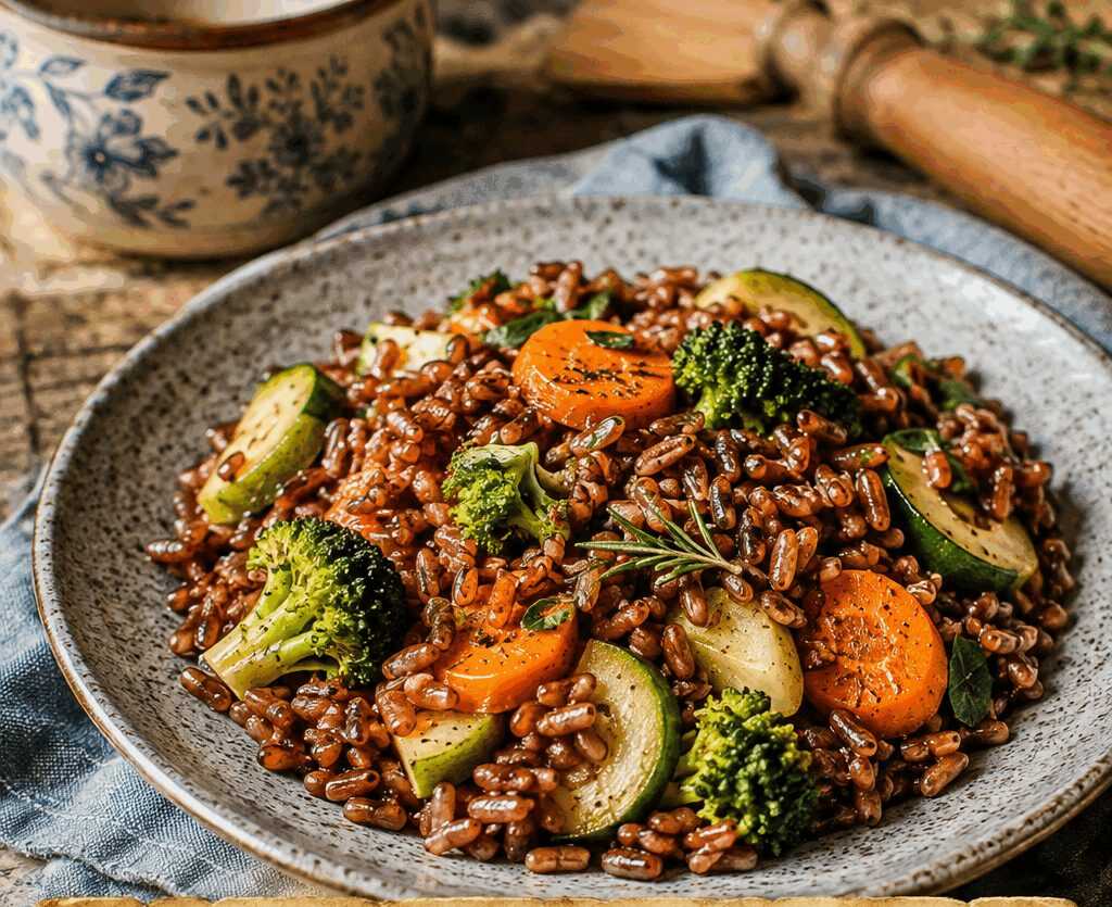 Riso Rosso Integrale con Verdure al Vapore