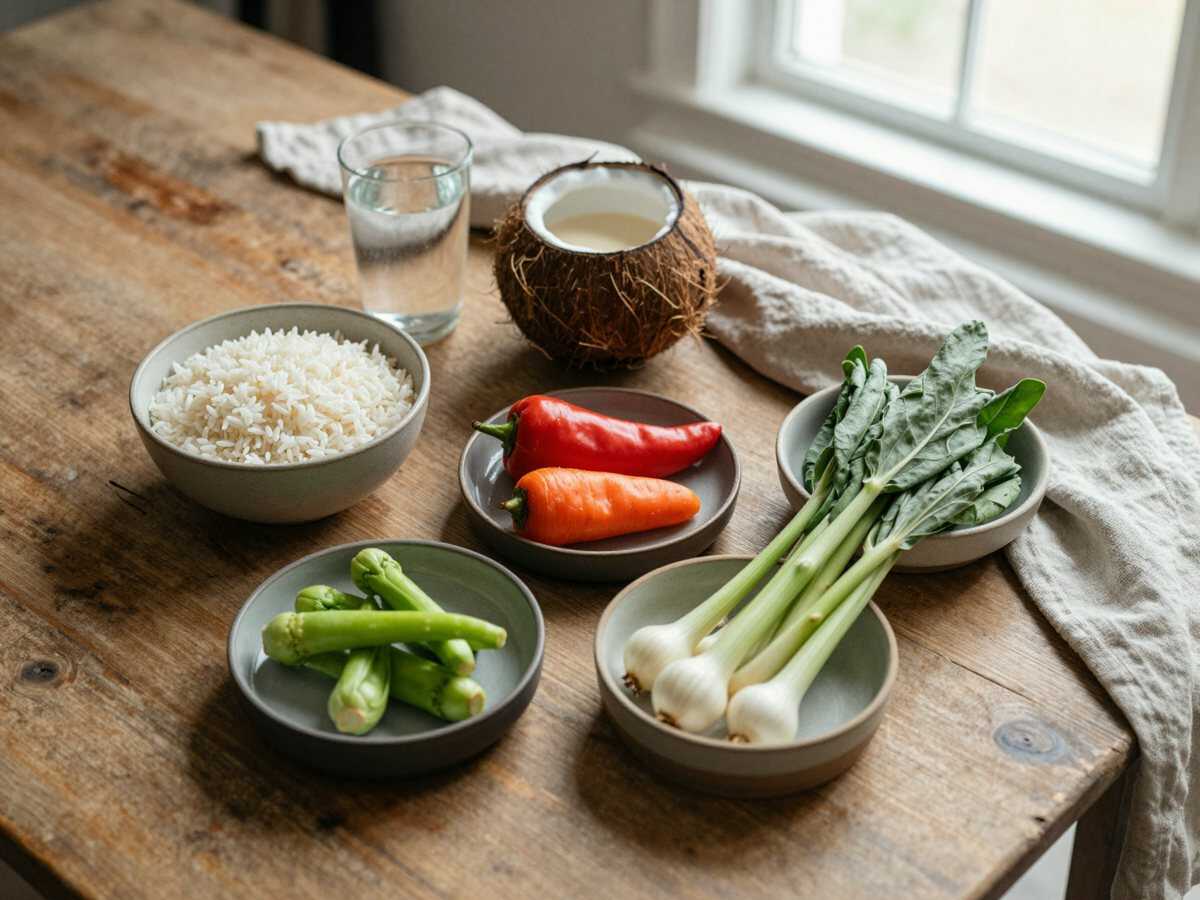Gli ingredienti per Riso Thai al Cocco con Verdure
