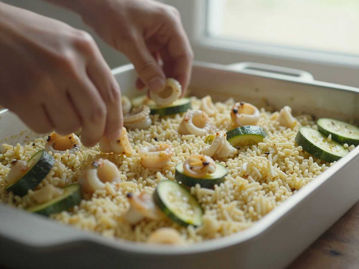 Un passaggio della preparazione — Riso Venere con Gamberi e Zucchine