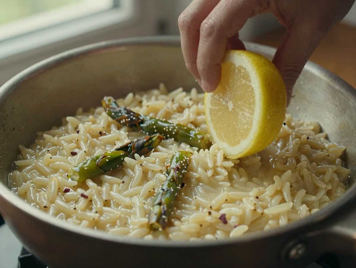 Un passaggio della preparazione — Risotto agli Asparagi e Limone: un Primo Piatto Cremoso, Fresco ed Elegante
