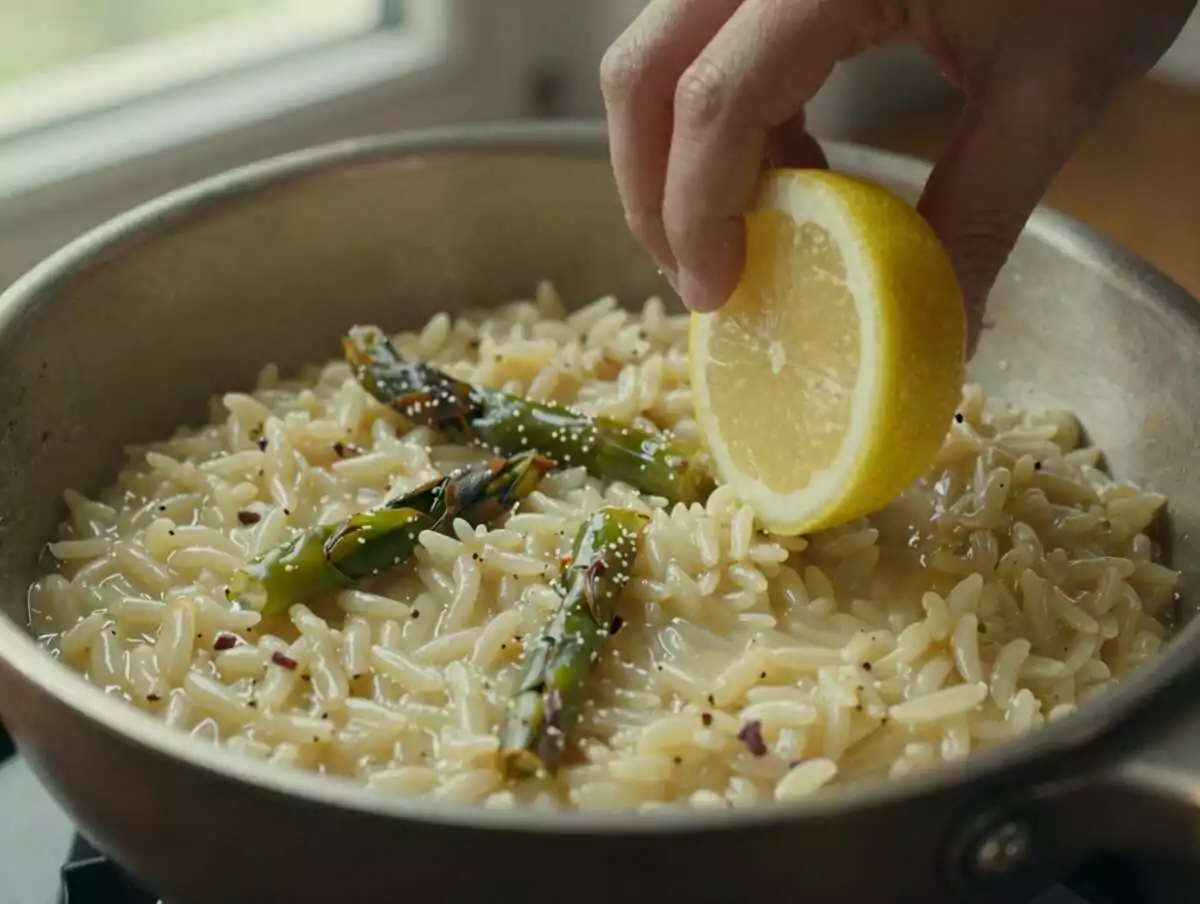 Un passaggio della preparazione — Risotto agli Asparagi e Limone: un Primo Piatto Cremoso, Fresco ed Elegante