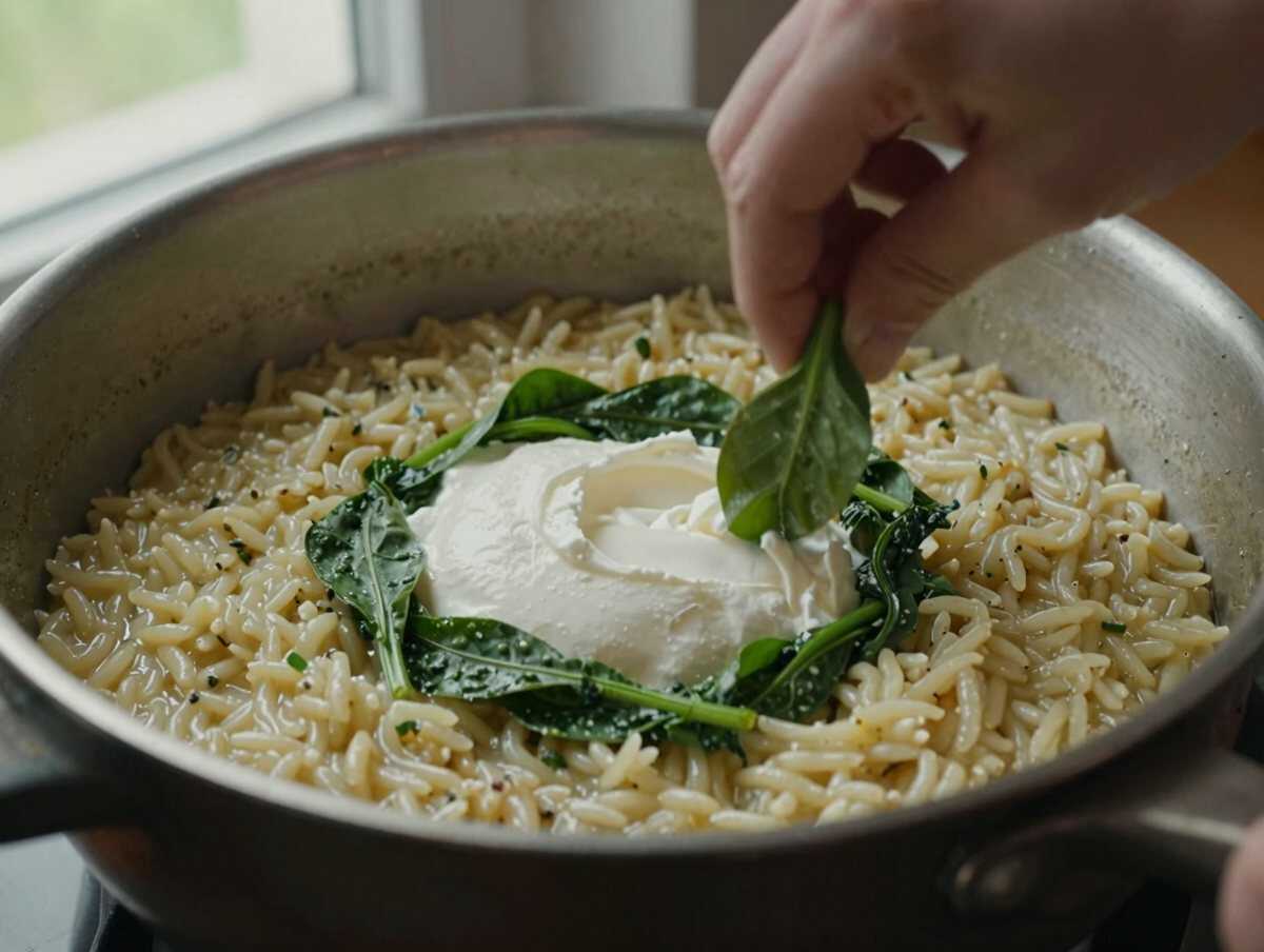 Cuoci il risotto — Risotto agli Spinaci Mantecato alla Ricotta
