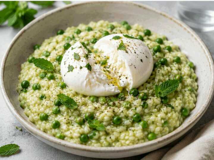 Risotto ai Piselli, Menta Fresca e Burrata
