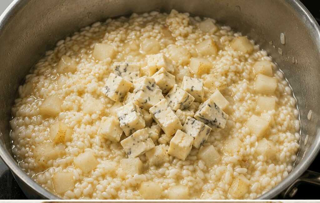 Risotto al Castelmagno con pere e nocciole