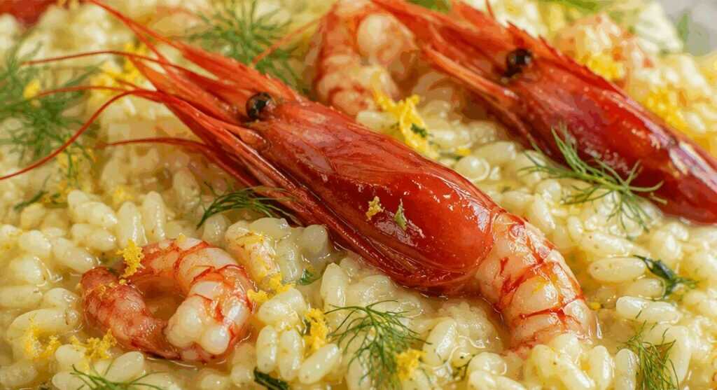 Risotto al limone con gamberi rossi e finocchietto
