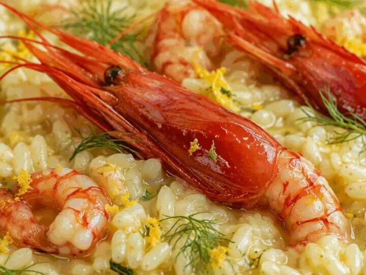 Risotto al limone con gamberi rossi e finocchietto