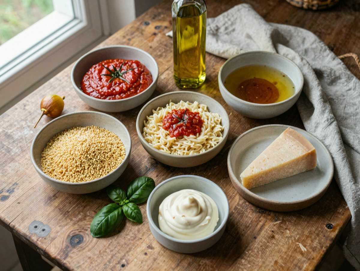 Gli ingredienti per Risotto al Pomodoro e Basilico Cremoso