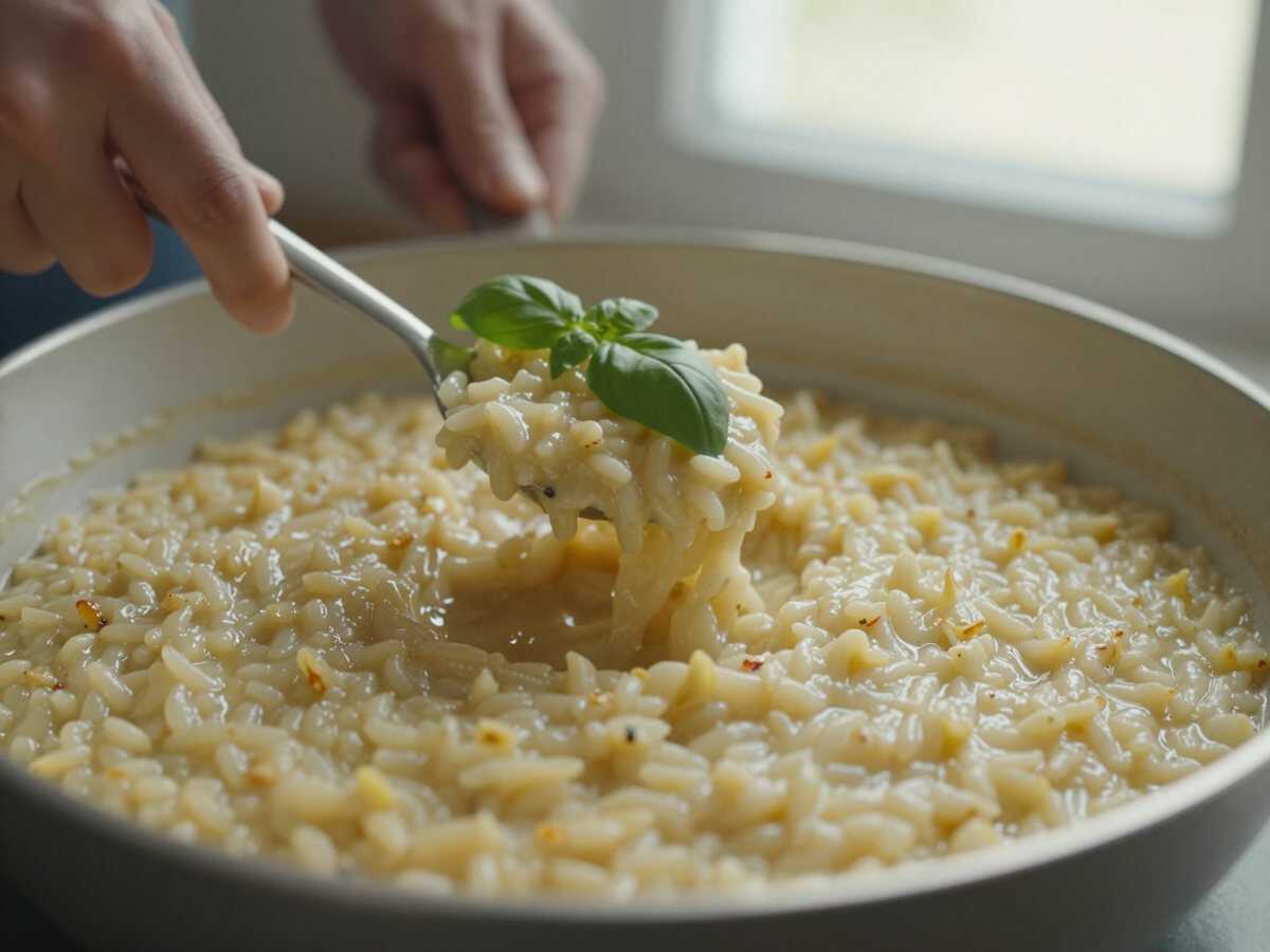 Cuoci il risotto — Risotto al Pomodoro e Basilico Cremoso