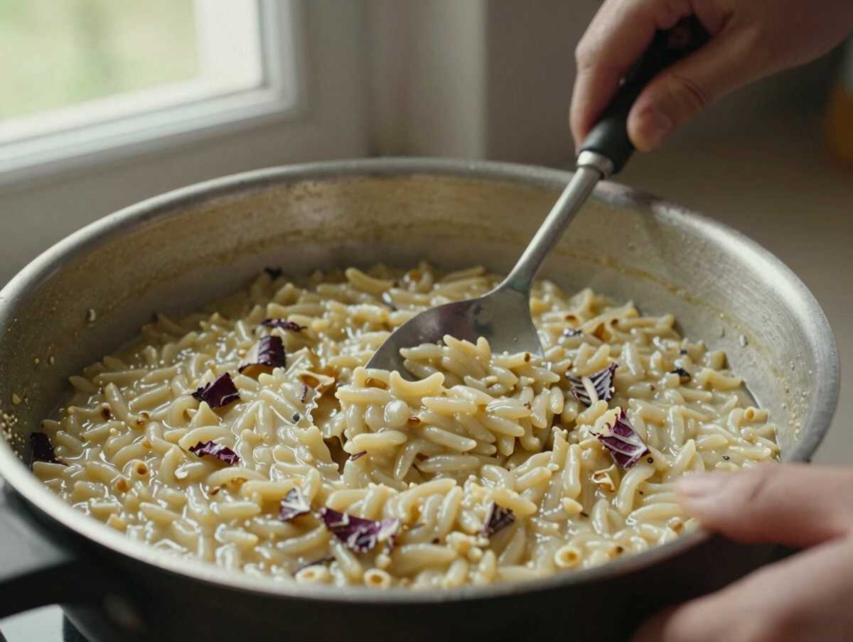 4. Cuocere il risotto — Risotto al Radicchio e Gorgonzola: la Ricetta Cremosa e Raffinata Perfetta per una Cena Speciale