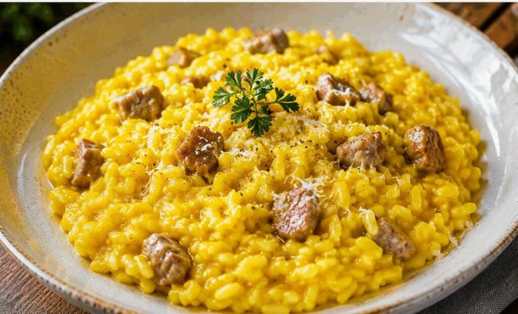 Risotto allo Zafferano con Salsiccia Italiana e Vino Bianco