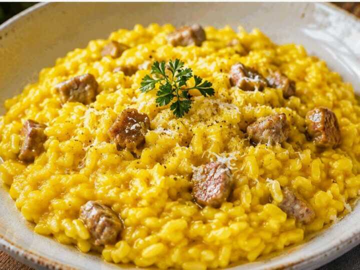 Risotto allo Zafferano con Salsiccia Italiana e Vino Bianco