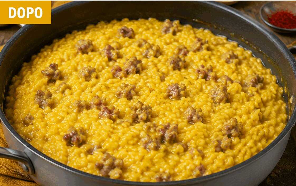 Risotto allo Zafferano e Salsiccia: la Ricetta Tradizionale Cremosa che Conquista al Primo Assaggio