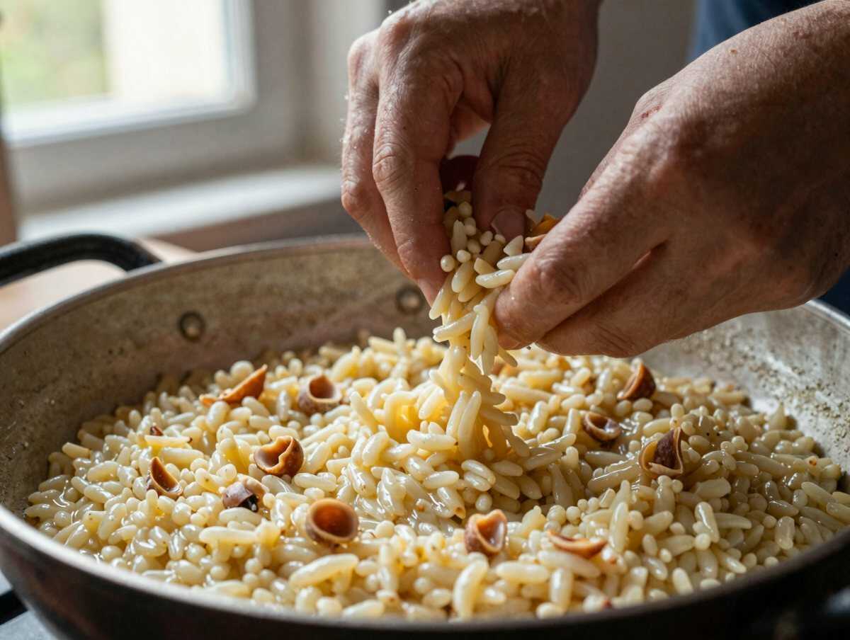 5. Tostare il riso — Risotto con Castelmagno e Nocciole – Ricetta Piemontese Cremosa e Raffinata