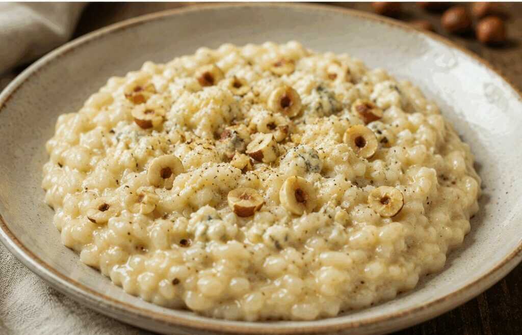 Risotto con Castelmagno e Nocciole – Ricetta Piemontese Cremosa e Raffinata
