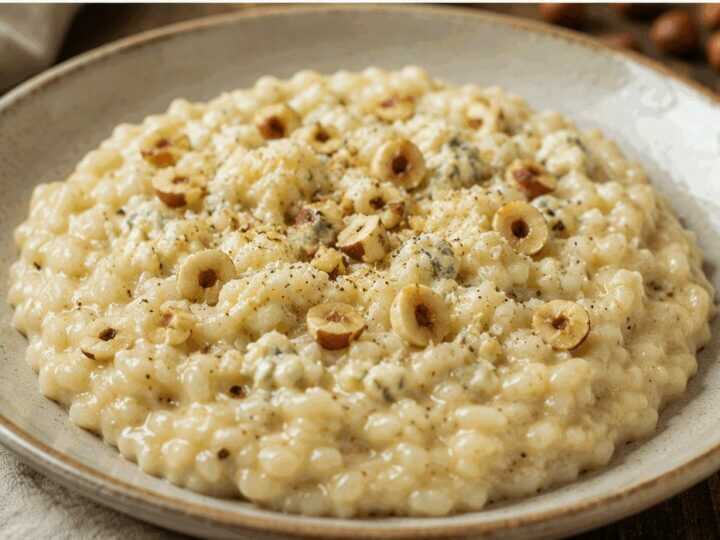 Risotto con Castelmagno e Nocciole – Ricetta Piemontese Cremosa e Raffinata