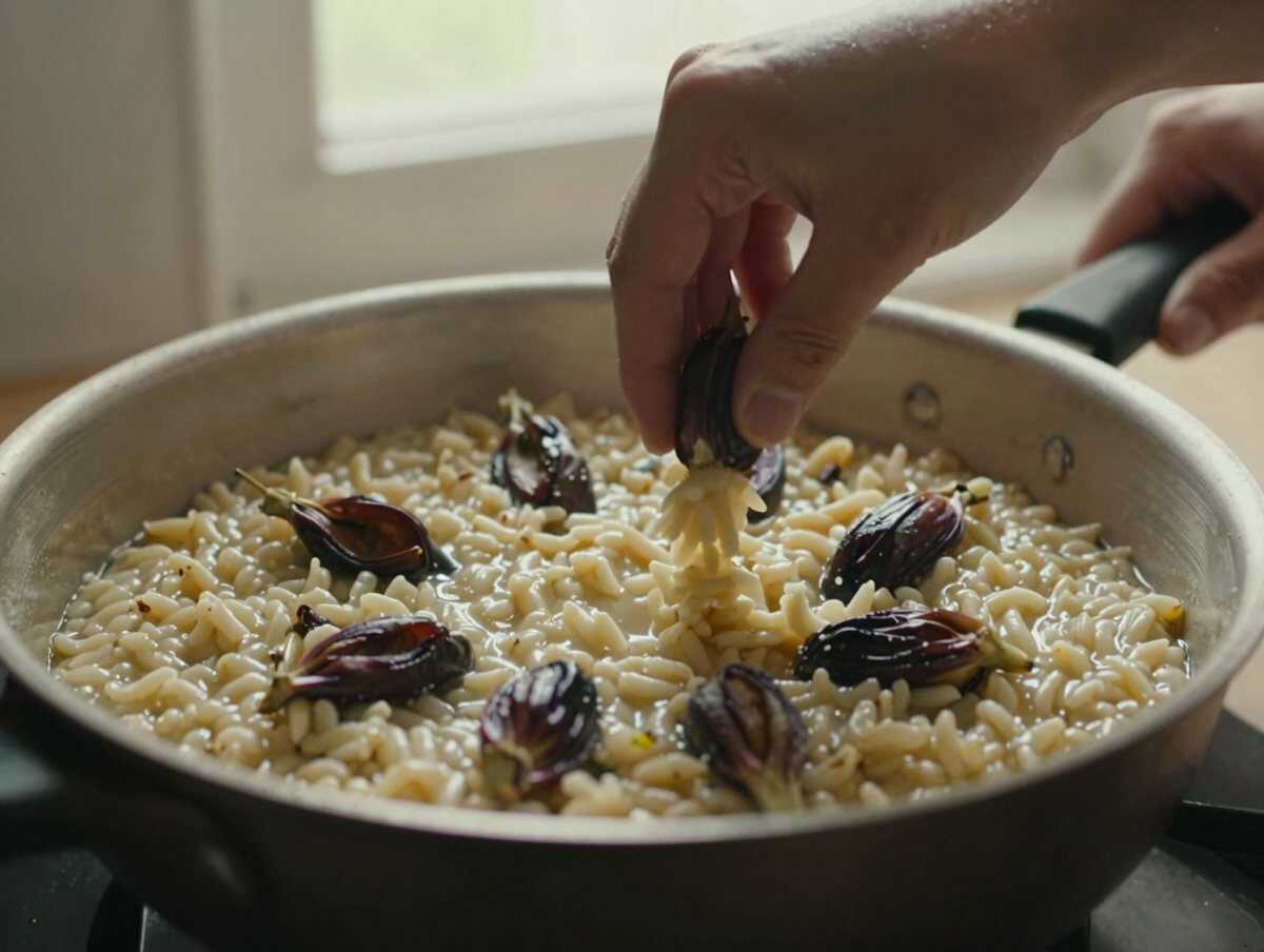 Cuocere il risotto — Risotto Melanzane e Provola Affumicata Light