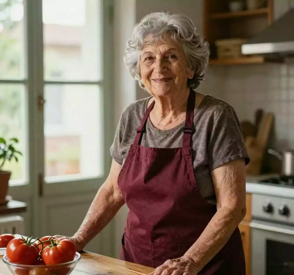 Rosa, autrice di Cucina di Rosa, nella sua cucina