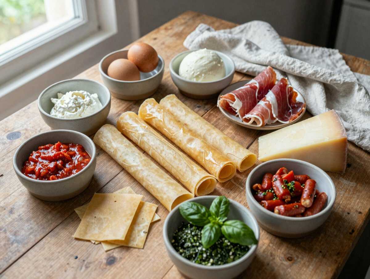 Gli ingredienti per Salatini di sfoglia misti per il buffet, il classico del buffet che funziona sempre