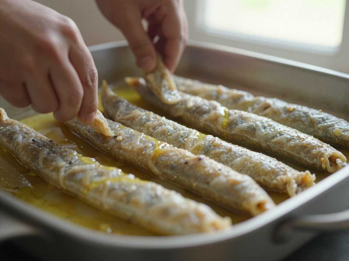 5. Sistemare le sarde nella teglia — Sarde a Beccafico alla Palermitana – Sicilia