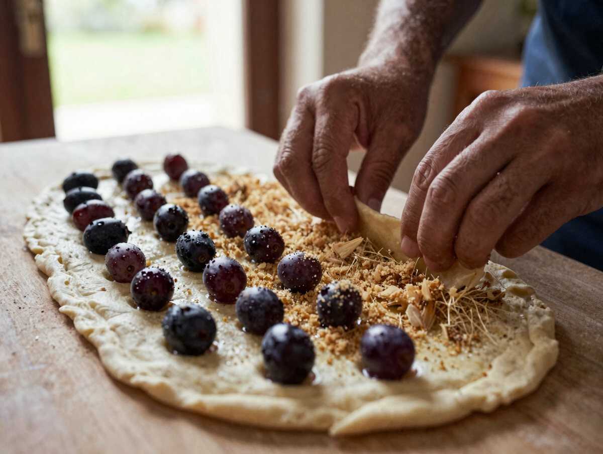 Un passaggio della preparazione — Schiacciata all’uva toscana