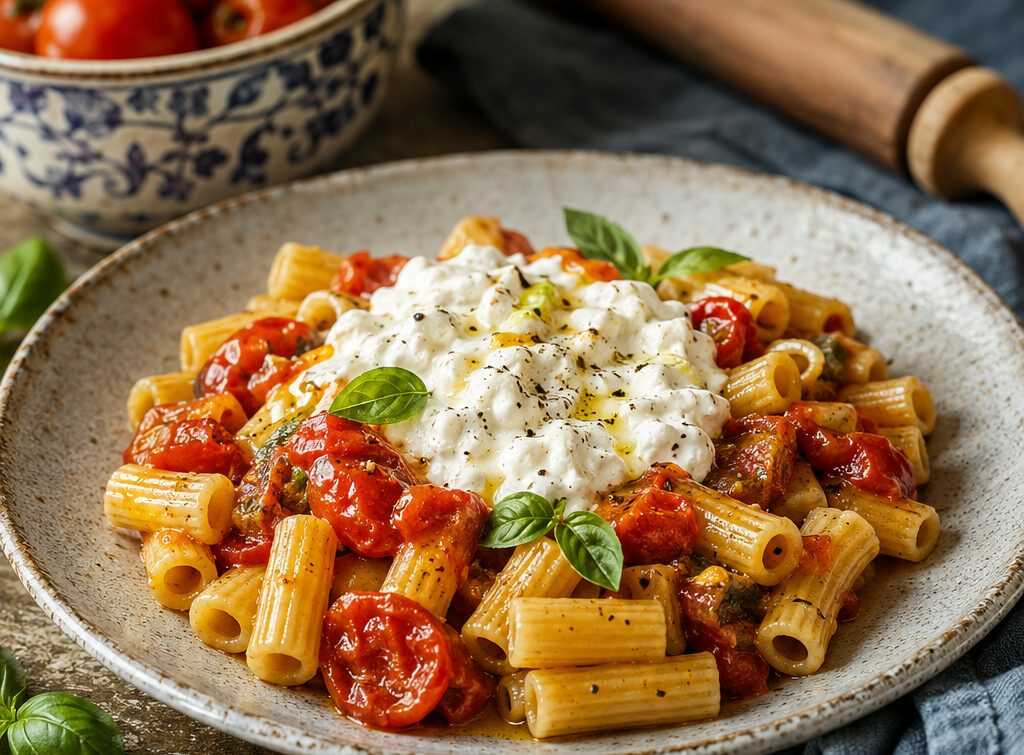 Sedanini con Pomodorini e Stracciatella