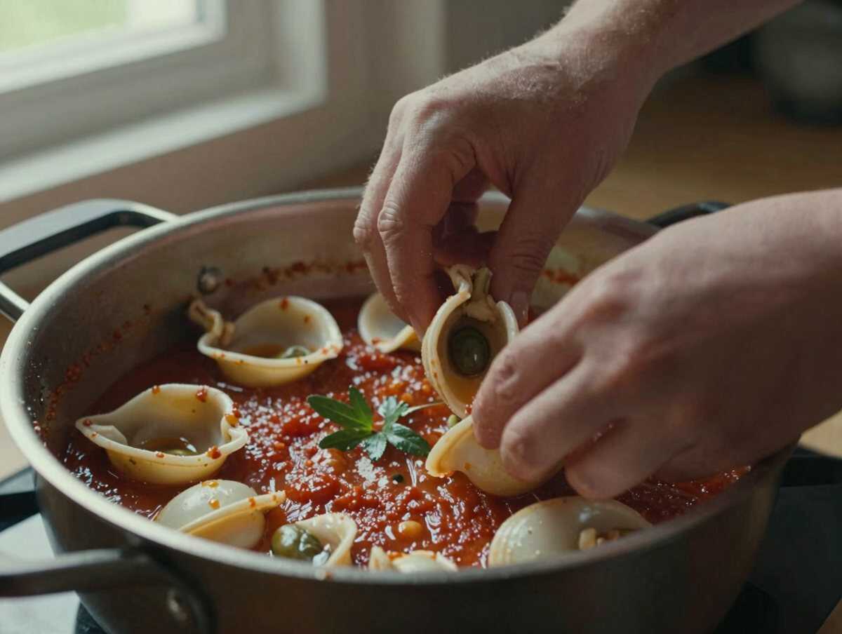 4. Aggiungere il pomodoro e i piselli — Seppie in Umido con Piselli: la Ricetta Classica della Tradizione Italiana Morbida e Ricca di Gusto