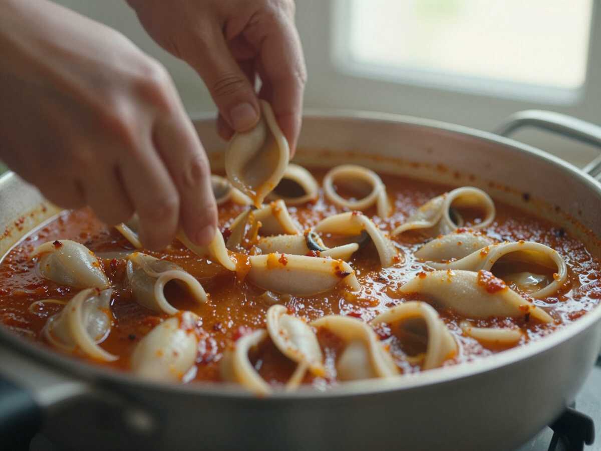 5. Aggiungere il pomodoro — Seppie in Zimino alla Genovese – Liguria