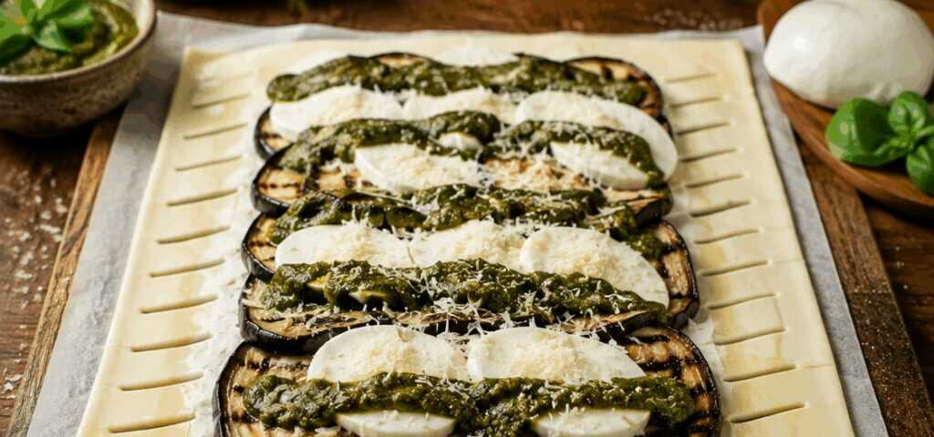 Sfogliata Italiana con Melanzane Grigliate, Mozzarella e Pesto