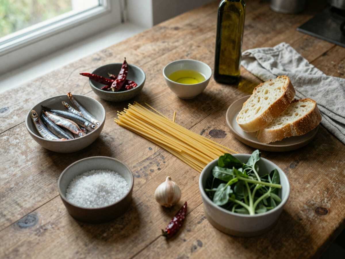 Gli ingredienti per Spaghetti con Alici e Finocchietto