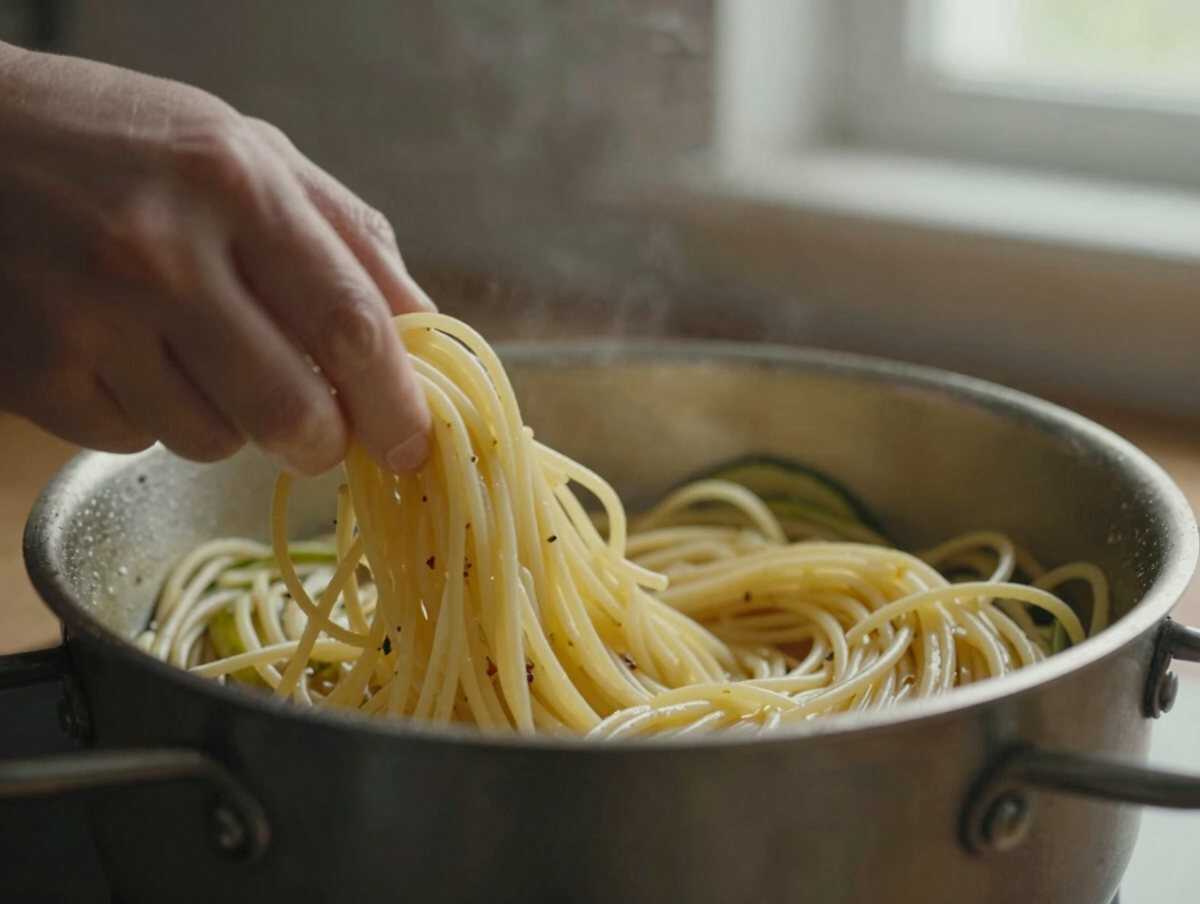 Cuoci gli spaghetti integrali — Spaghetti Integrali Aglio Olio e Zucchine