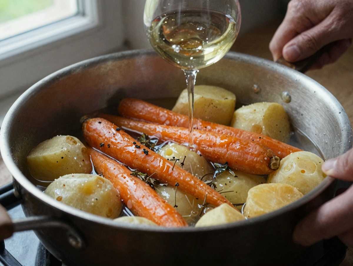 Sfuma e aggiungi le verdure — Spezzatino di Pollo con Carote e Patate
