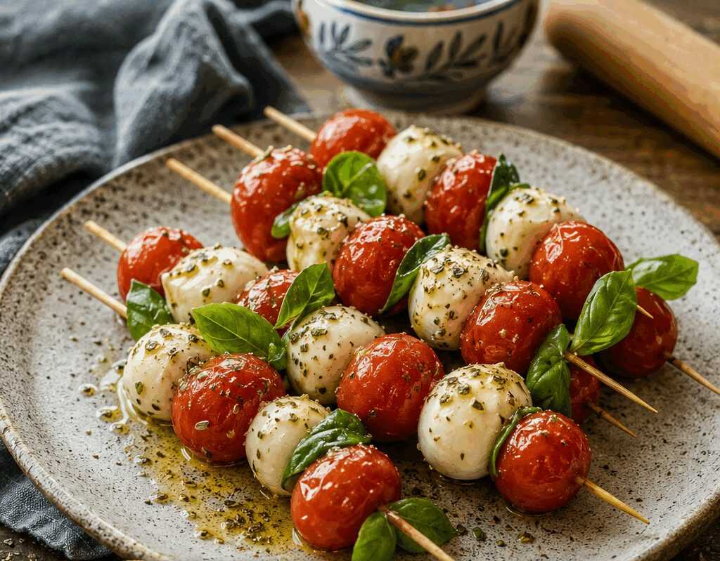 Spiedini caprese con mozzarella e pomodorini: i trucchi della rosticceria per farli tutti uguali