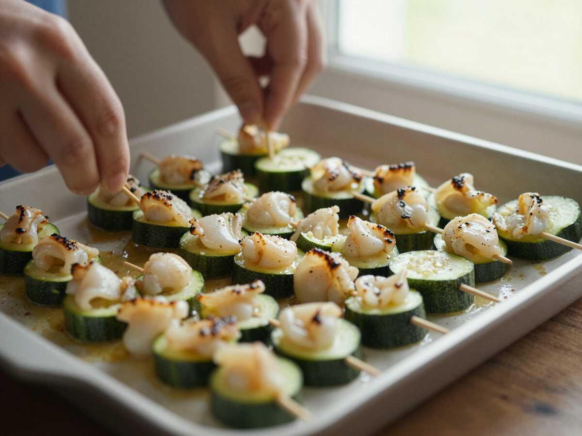 4. Preparare gli spiedini — Spiedini di Gamberi e Zucchine: la Ricetta Leggera e Sfiziosa Perfetta per una Cena Veloce