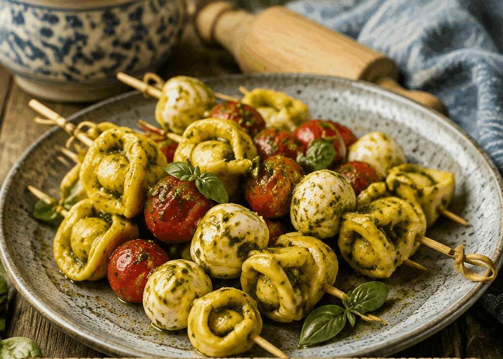 Spiedini di tortellini al pesto: spariscono dal vassoio in 5 minuti