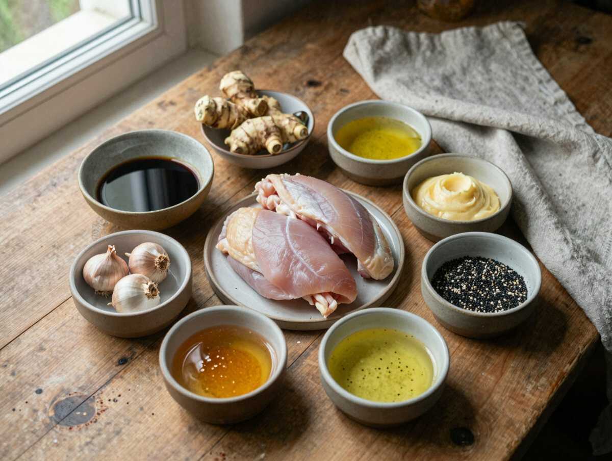 Gli ingredienti per Straccetti di Pollo Zenzero e Soia