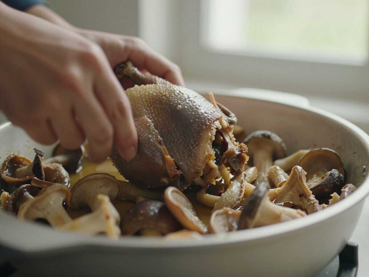 Un passaggio della preparazione — Straccetti di Tacchino ai Funghi Porcini: la Ricetta Veloce e Raffinata Pronta in 30 Minuti