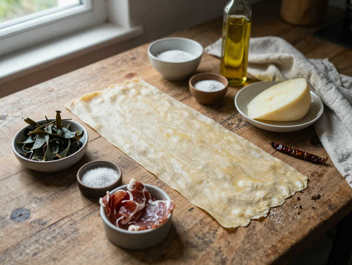 Gli ingredienti per Strudel di sfoglia con salsiccia e friarielli da preparare il giorno prima senza stress