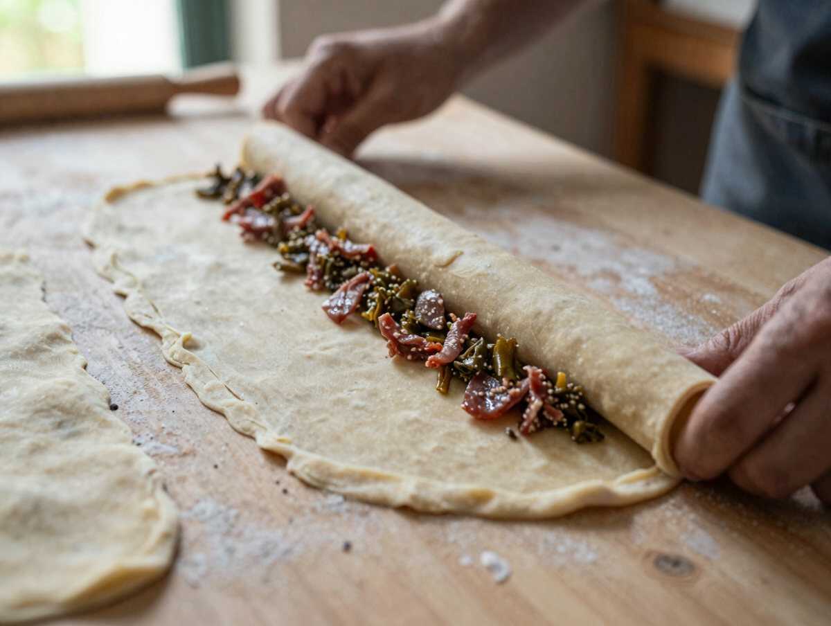 Formare lo strudel — Strudel di sfoglia con salsiccia e friarielli da preparare il giorno prima senza stress