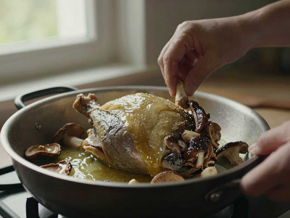 Un passaggio della preparazione — Tacchino ai Funghi Porcini