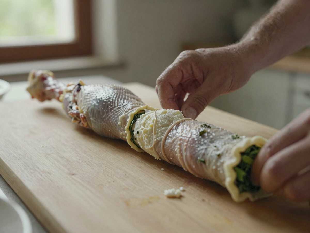 4. Arrotolare — Tacchino Ripieno con Spinaci e Ricotta: la Ricetta Morbida e Filante Ideale per le Occasioni Speciali